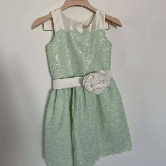 zoe ltd party dresses ZOE Ltd Girls White Mint Party Lace Dress With Rose Detailed Belt Sz 12